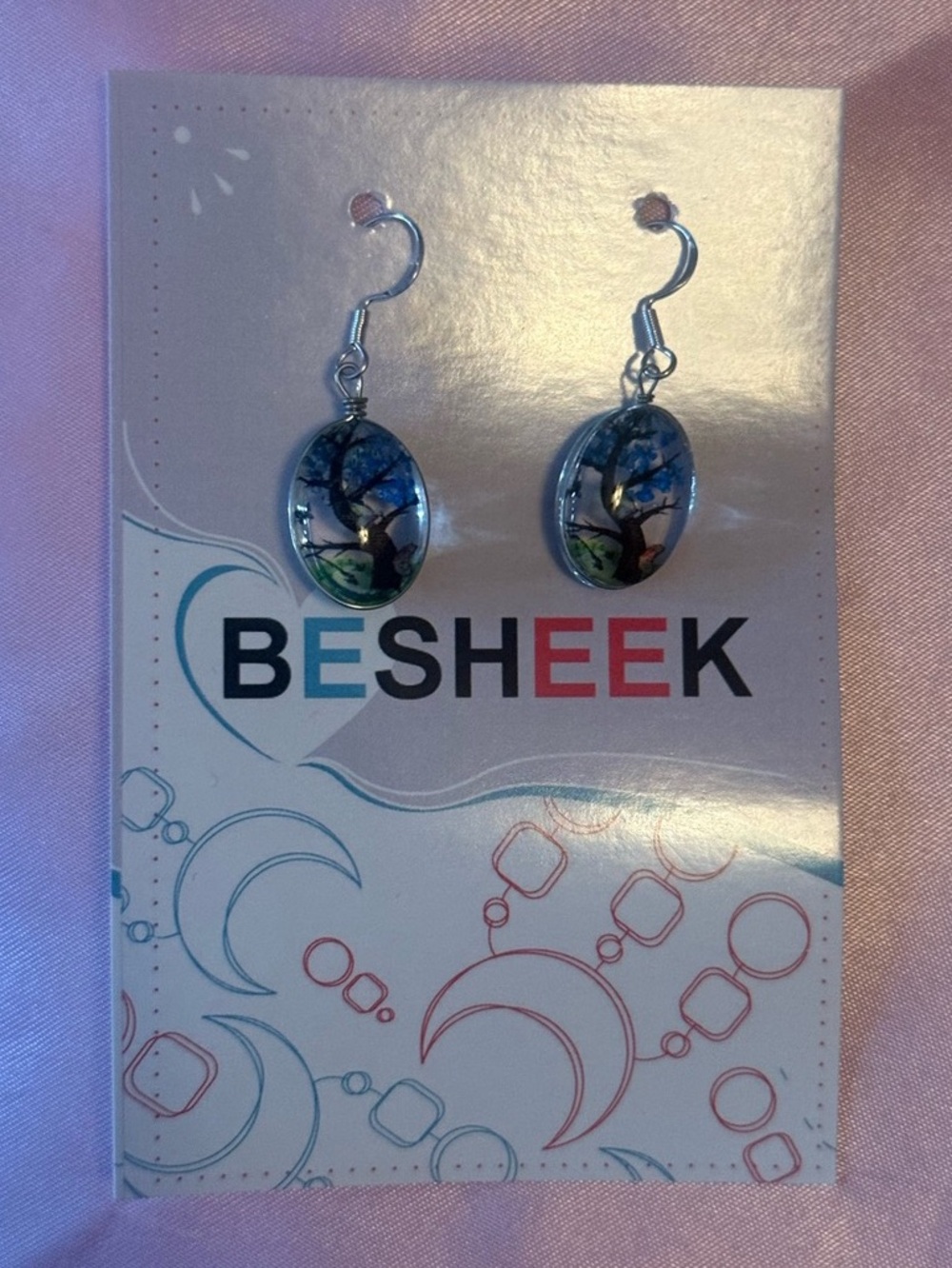 BESHEEK Oval Drop Tree Earrings in Blue & Green NWT